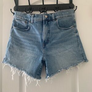 Madewell Medium Blue High-Rise Frayed Hem Denim Shorts